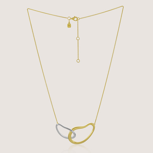Gold and rhodium connect necklace in 925 silver, statement sculptural pendant 