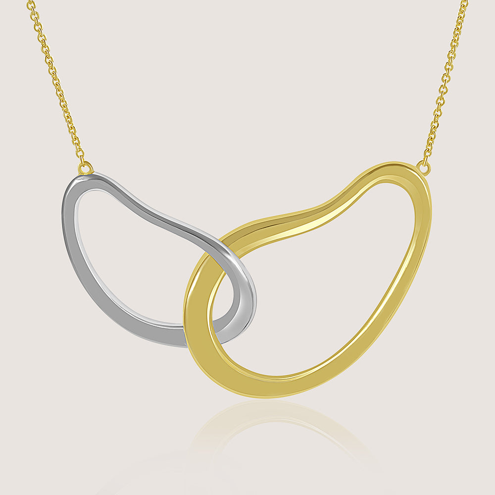 Gold and rhodium connect necklace in 925 silver, statement sculptural pendant 