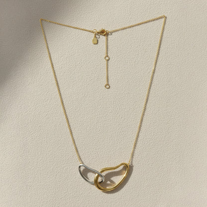 Gold and rhodium connect necklace in 925 silver, statement sculptural pendant 