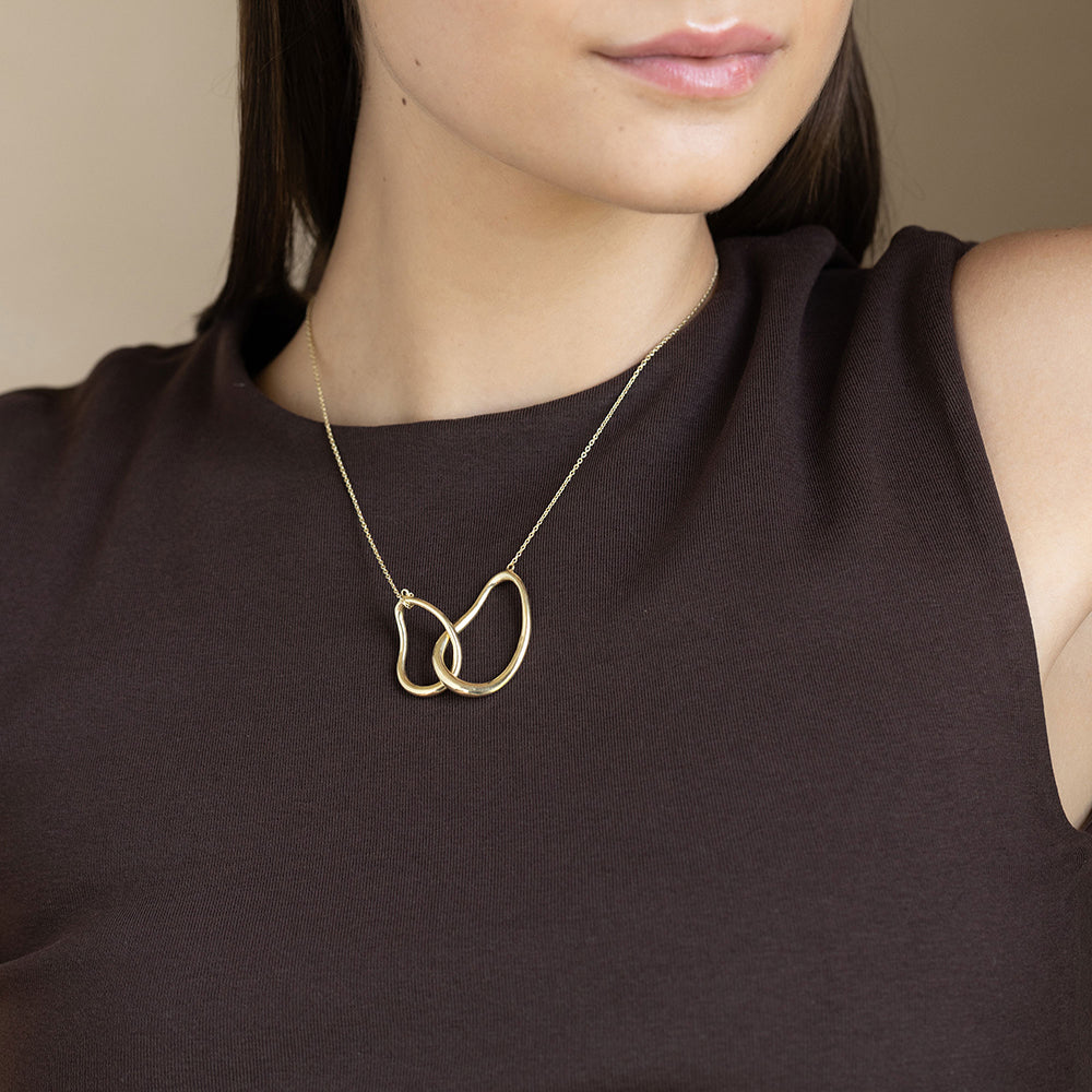 Gold and rhodium connect necklace in 925 silver, statement sculptural pendant 