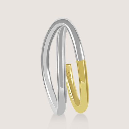 Gold and rhodium intertwined stud earrings in 925 silver, modern dual-tone design — product - side shot.