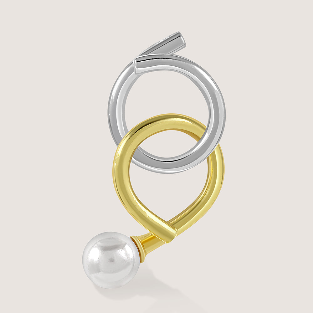Gold and rhodium knot-a-pearl earrings in 925 silver, bold dual-tone pearl design — product - side shot.