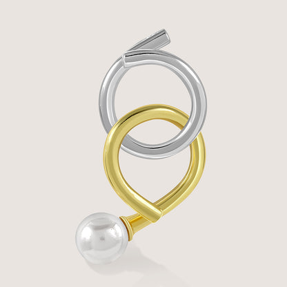 Gold and rhodium knot-a-pearl earrings in 925 silver, bold dual-tone pearl design — product - side shot.