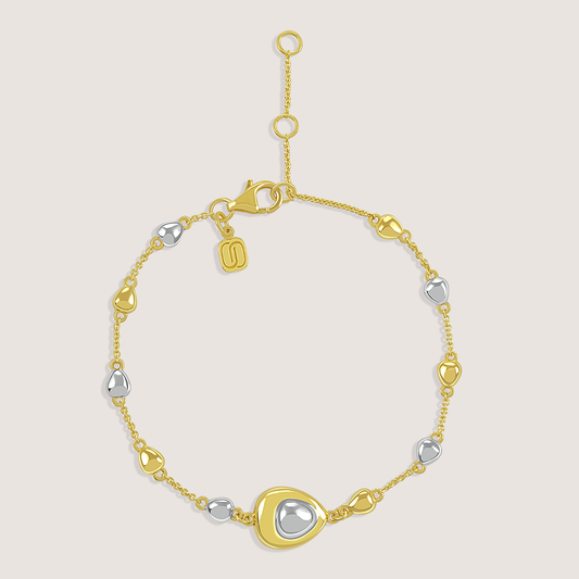 Gold and rhodium puffed bracelet in 925 silver, statement dual-tone wristwear — product - front shot.