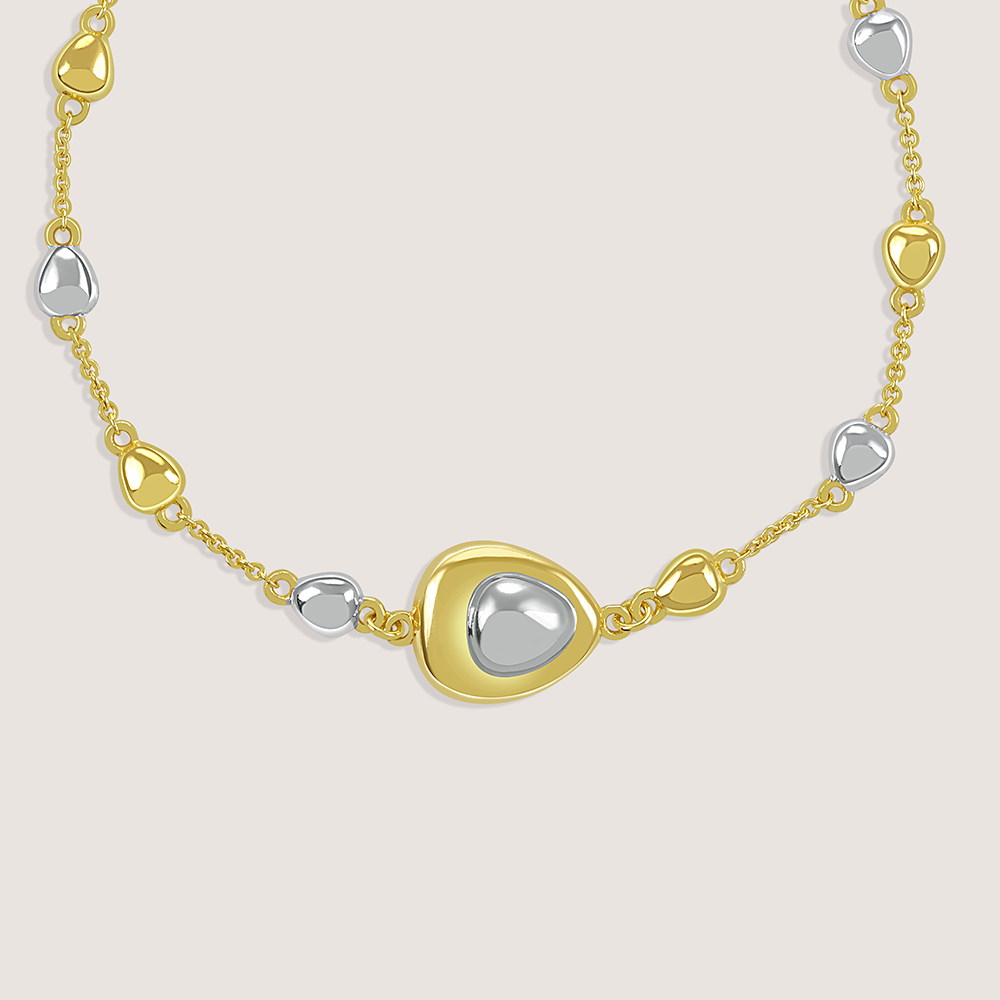 Gold and rhodium puffed bracelet in 925 silver, statement dual-tone wristwear — product - side shot.