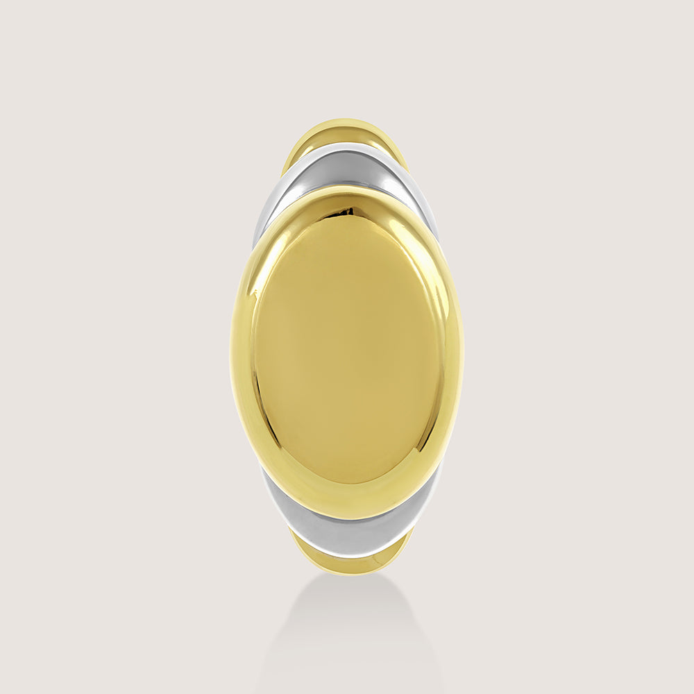 Gold and rhodium puffed hoops in 925 silver, voluminous dual-tone earrings — product - side shot.