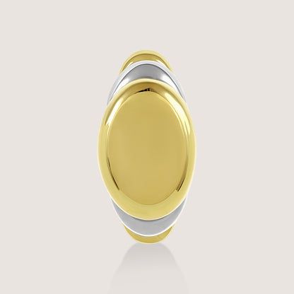 Gold and rhodium puffed hoops in 925 silver, voluminous dual-tone earrings — product - side shot.