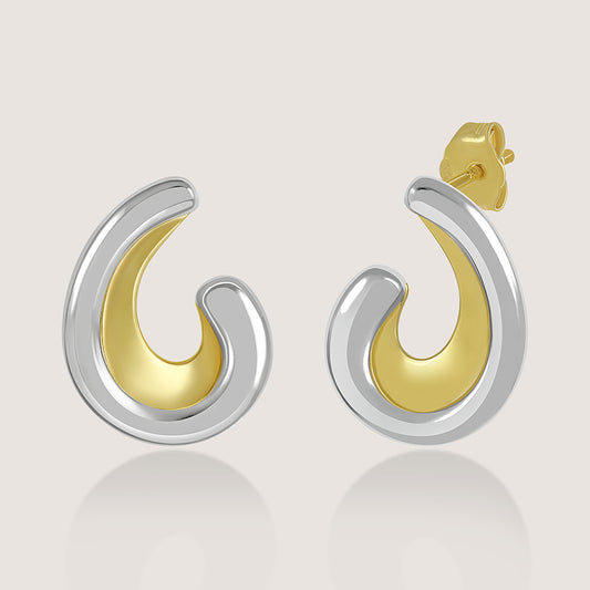 Gold and rhodium scooped studs in 925 silver, sculptural design for bold elegance — product - front shot.