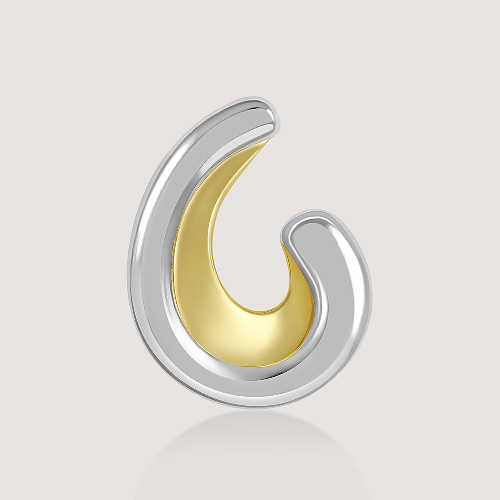 Gold and rhodium scooped studs in 925 silver, sculptural design for bold elegance — product - side shot.