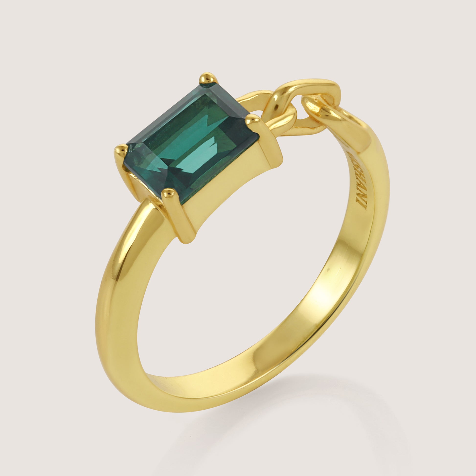 White Background - Front of KiraKira Emerald Ring | 925 Silver Gold-Plated from Nishani’s Kira Kira festive collection — handcrafted emerald jewelry, ring in gold-plated 925 silver.