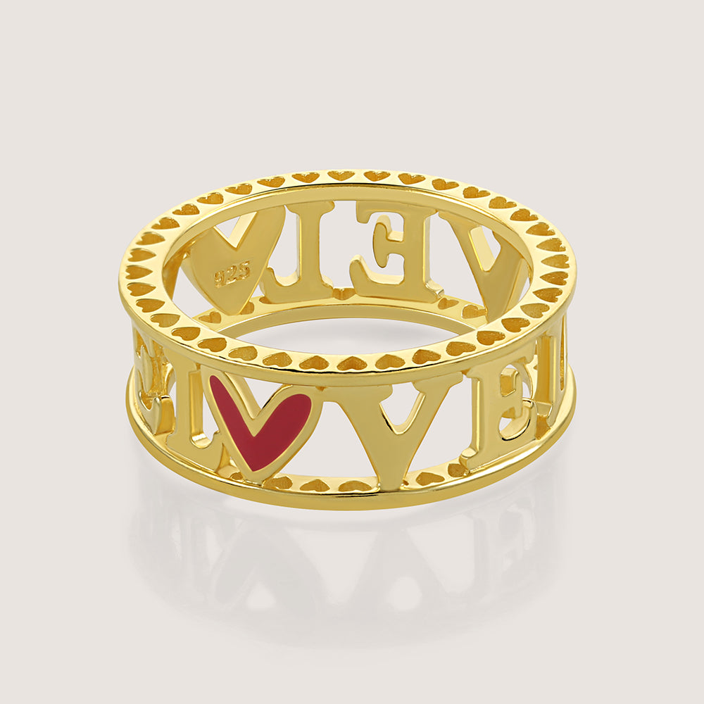 Love Band Ring – front angle highlighting its romantic, youthful, and elevated design from Nishani’s Heart Collection.