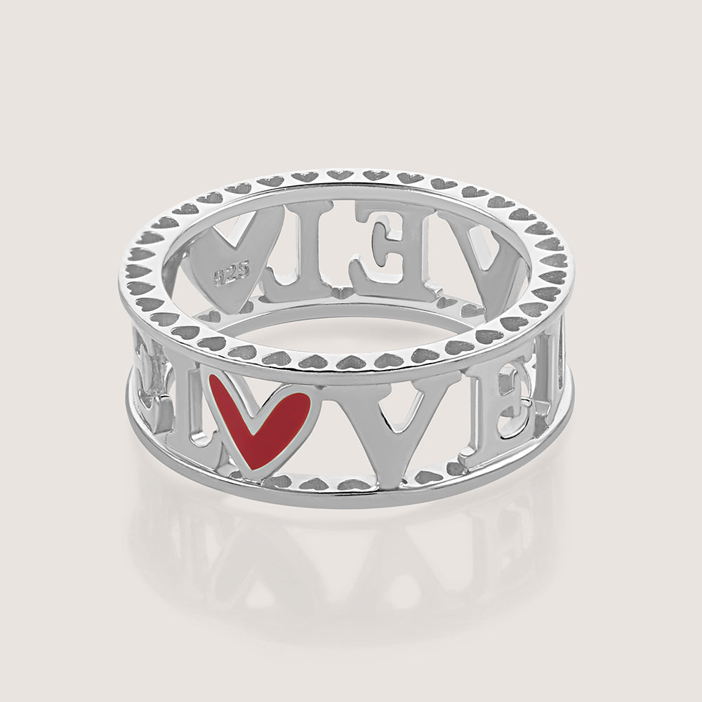Love Band Ring – front angle highlighting its romantic, youthful, and elevated design from Nishani’s Heart Collection.