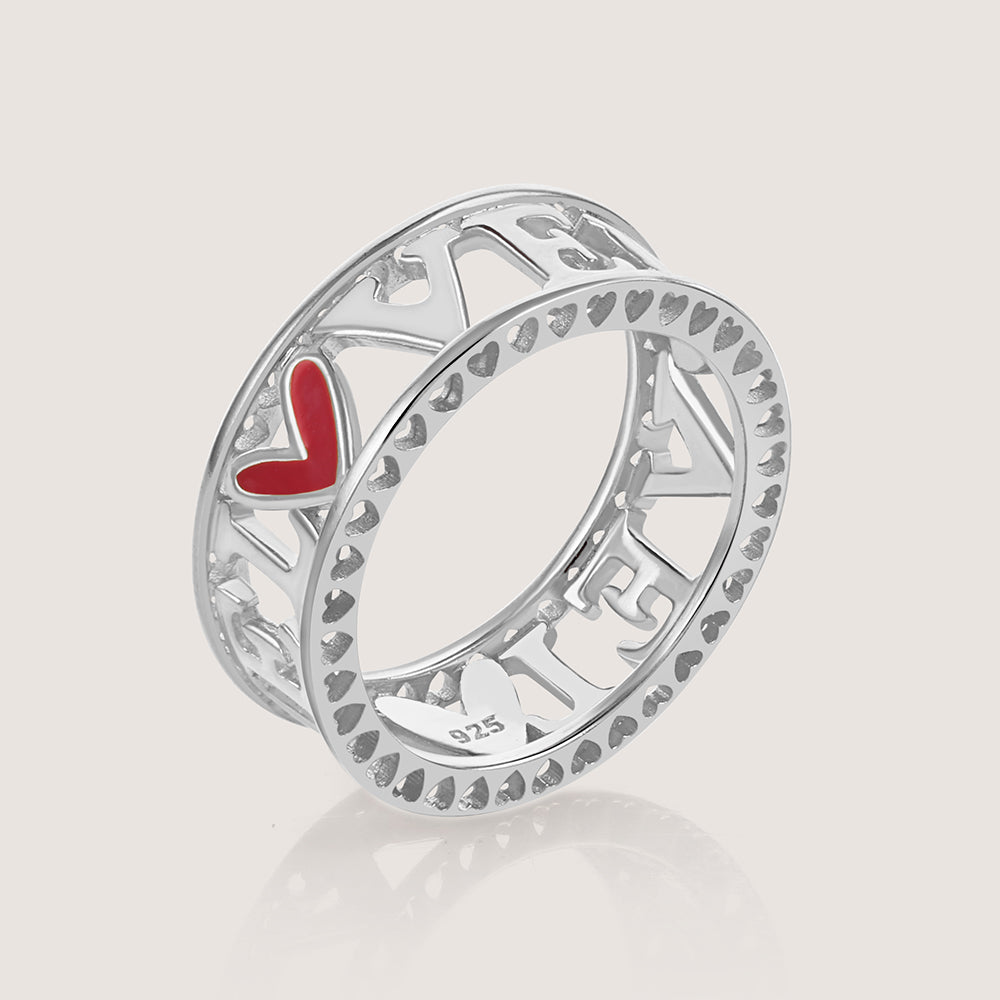 Love Band Ring – front angle highlighting its romantic, youthful, and elevated design from Nishani’s Heart Collection.