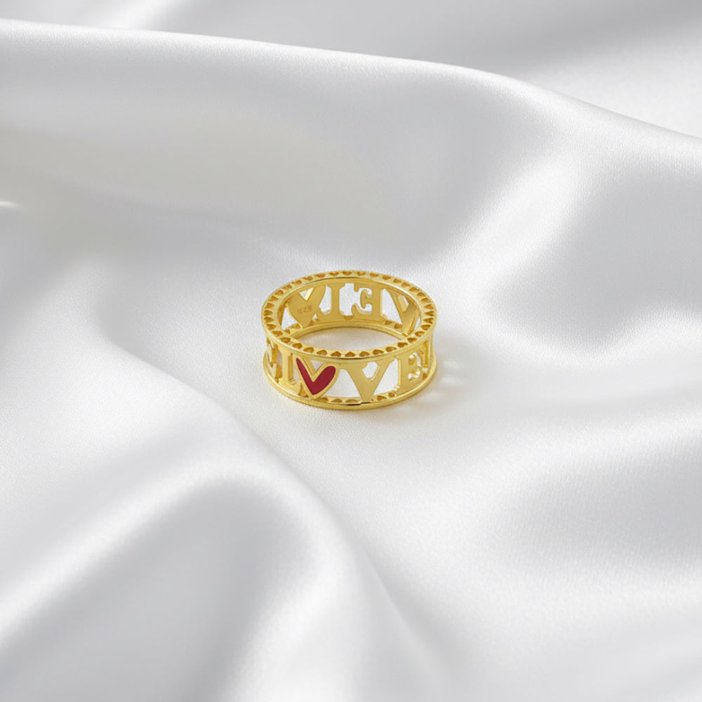 Love Band Ring – front angle highlighting its romantic, youthful, and elevated design from Nishani’s Heart Collection.
