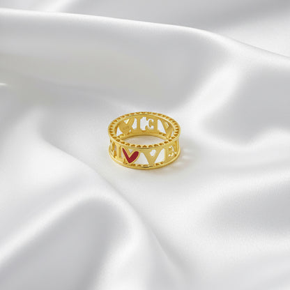 Love Band Ring – front angle highlighting its romantic, youthful, and elevated design from Nishani’s Heart Collection.