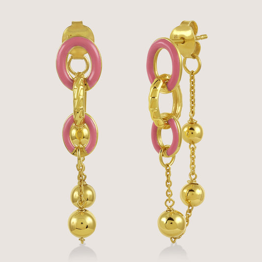 Mankai Chain Link Earrings –  front angle highlighting its vibrant enamel artistry and playful energy, part of Nishani’s Mankai Collection.