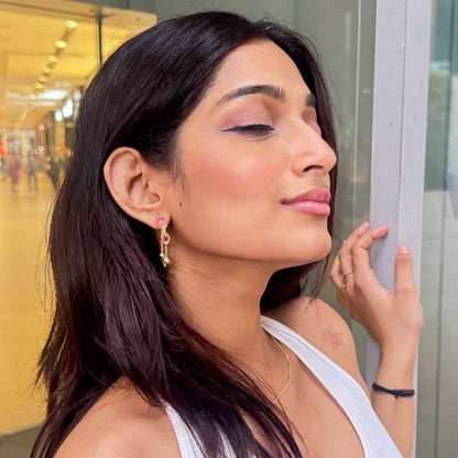 Mankai Chain Link Earrings –  front angle highlighting its vibrant enamel artistry and playful energy, part of Nishani’s Mankai Collection.