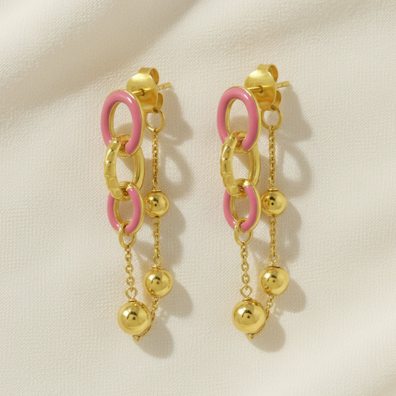 Mankai Chain Link Earrings –  front angle highlighting its vibrant enamel artistry and playful energy, part of Nishani’s Mankai Collection.