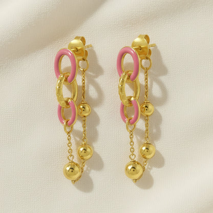 Mankai Chain Link Earrings –  front angle highlighting its vibrant enamel artistry and playful energy, part of Nishani’s Mankai Collection.