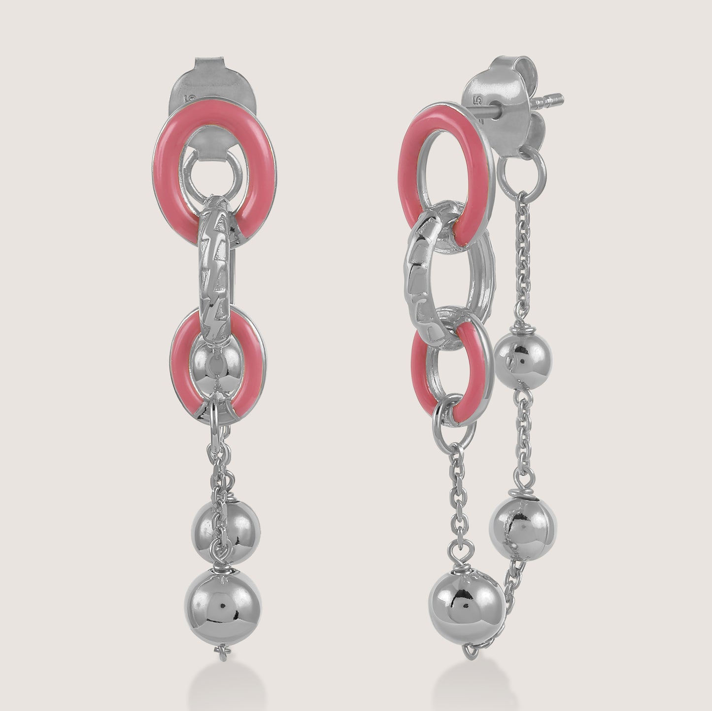 Mankai Chain Link Earrings –  front angle highlighting its vibrant enamel artistry and playful energy, part of Nishani’s Mankai Collection.
