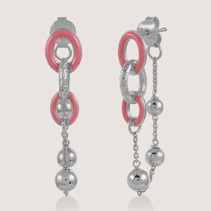 Mankai Chain Link Earrings –  front angle highlighting its vibrant enamel artistry and playful energy, part of Nishani’s Mankai Collection.