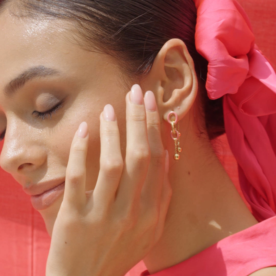 Mankai Chain Link Earrings –  front angle highlighting its vibrant enamel artistry and playful energy, part of Nishani’s Mankai Collection.