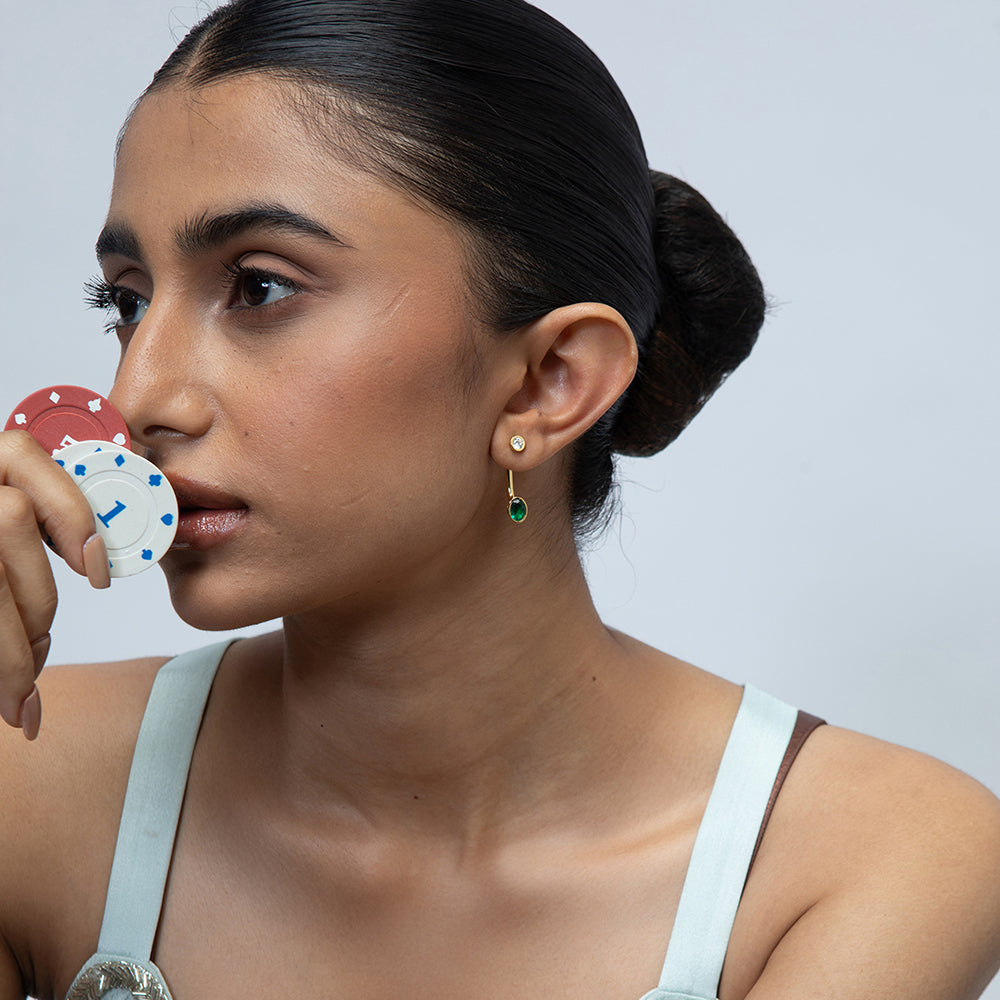 Model Image 1 of KiraKira Front-Back Earrings | 925 Silver Gold-Plated from Nishani’s Kira Kira festive collection — handcrafted earrings in gold-plated 925 silver.