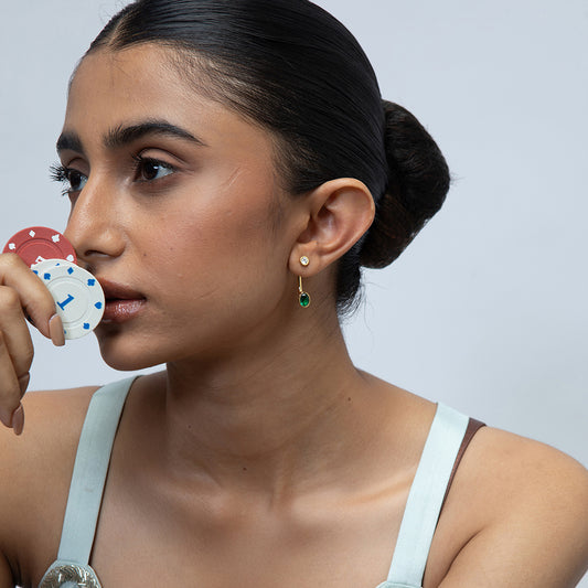 Model Image 1 of KiraKira Front-Back Earrings | 925 Silver Gold-Plated from Nishani’s Kira Kira festive collection — handcrafted earrings in gold-plated 925 silver.