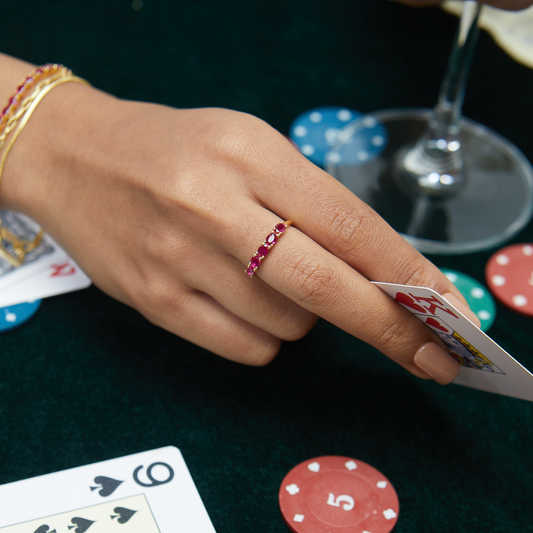 Model Image 1 of KiraKira Stackable Rings | 925 Silver Gold-Plated Multicolour from Nishani’s Kira Kira festive collection — handcrafted multicolour stones jewelry, ring in gold-plated 925 silver.