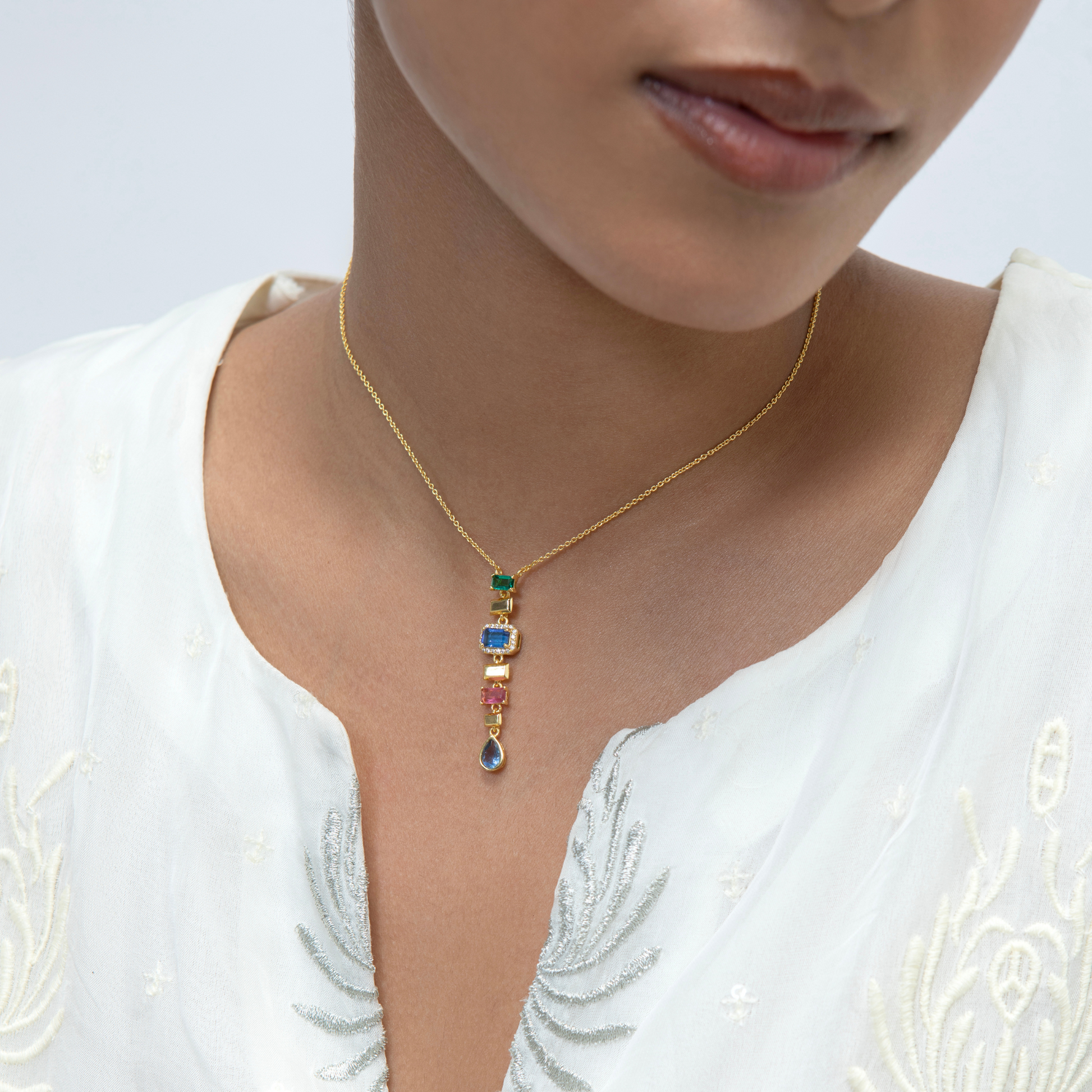Model Image 1 of KiraKira Statement Necklace | 925 Silver Gold-Plated from Nishani’s Kira Kira festive collection — handcrafted necklace in gold-plated 925 silver.