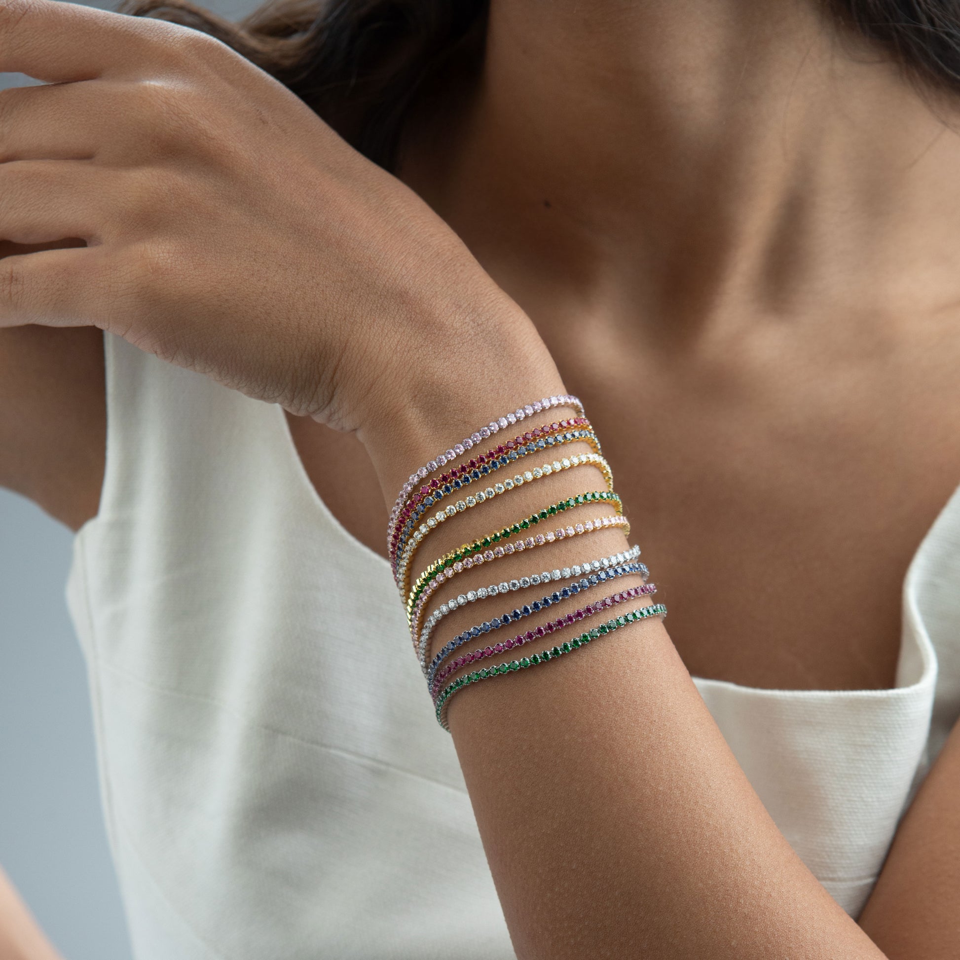 Model Image 1 of KiraKira Tennis Bracelet | 925 Silver Gold & Rhodium-Plated from Nishani’s Kira Kira festive collection — handcrafted bracelet in gold-plated 925 silver.