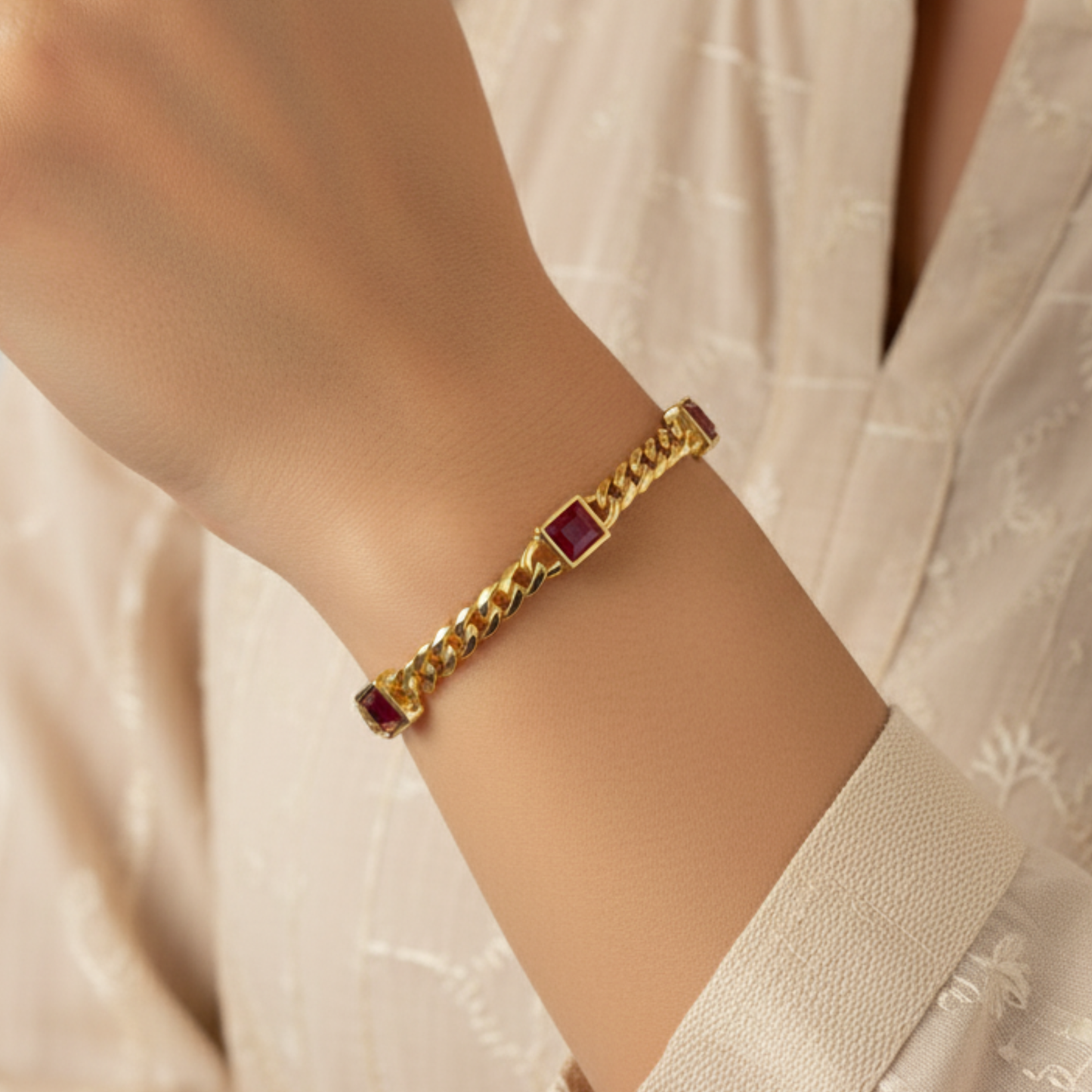 Model Image 1 of KiraKira curb chain Bracelet | 925 Silver Gold Plated from Nishani’s Kira Kira festive collection — handcrafted bracelet in gold-plated 925 silver.