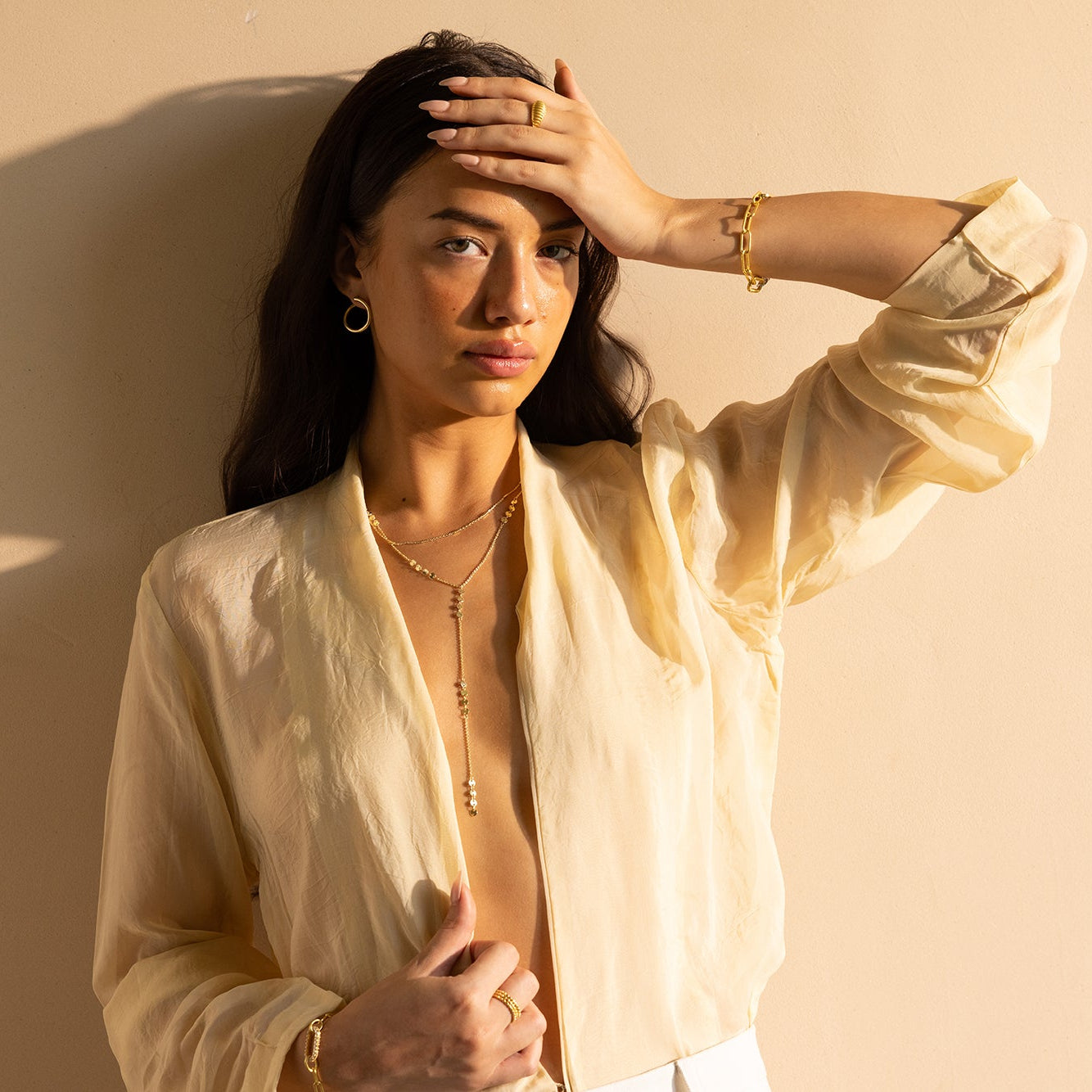 Model Image 3 of Ukiyo Layered Necklace — a minimal, gold-plated 925 silver design crafted for everyday wear from Nishani’s Ukiyo collection.