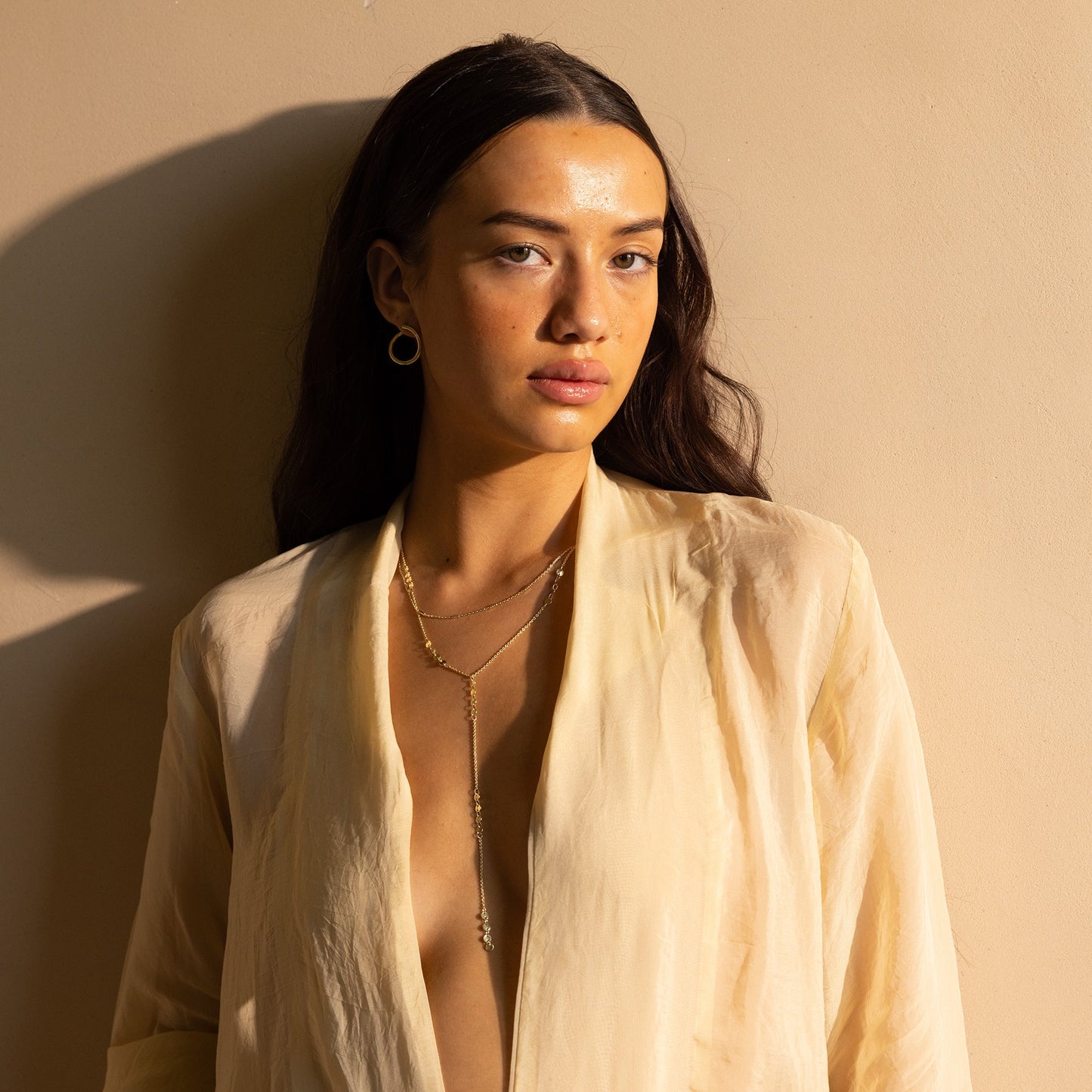 Model Image 4 of Ukiyo Layered Necklace — a minimal, gold-plated 925 silver design crafted for everyday wear from Nishani’s Ukiyo collection.