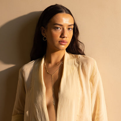 Model Image 4 of Ukiyo Layered Necklace — a minimal, gold-plated 925 silver design crafted for everyday wear from Nishani’s Ukiyo collection.