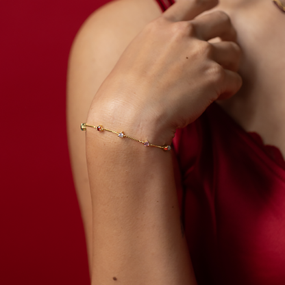 Multi-Colour Heart Bracelet - front angle highlighting its romantic, youthful, and elevated design from Nishani’s Heart Collection.