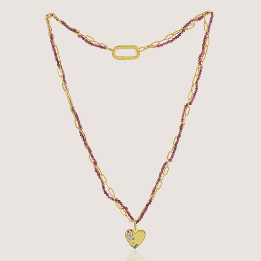 Multi-Colour Heart Necklace – front angle highlighting its romantic, youthful, and elevated design from Nishani’s Heart Collection.