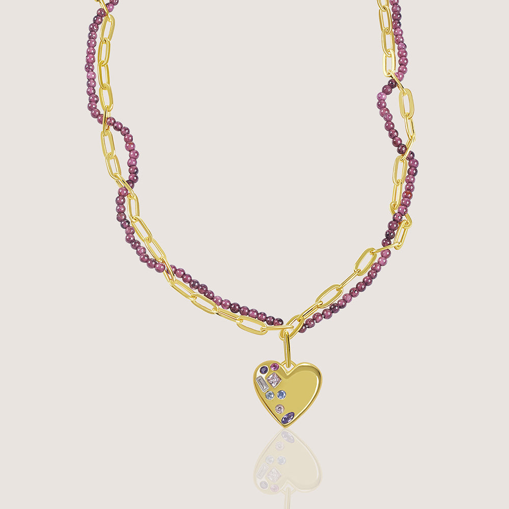 Multi-Colour Heart Necklace – front angle highlighting its romantic, youthful, and elevated design from Nishani’s Heart Collection.
