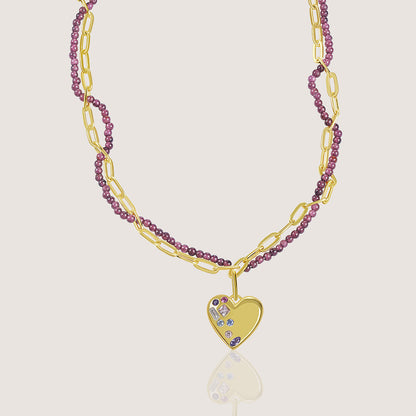 Multi-Colour Heart Necklace – front angle highlighting its romantic, youthful, and elevated design from Nishani’s Heart Collection.