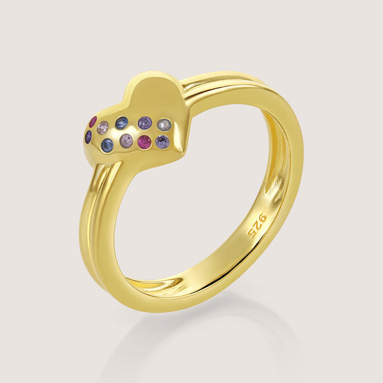 Multi-Colour Heart Ring – front angle highlighting its romantic, youthful, and elevated design from Nishani’s Heart Collection.