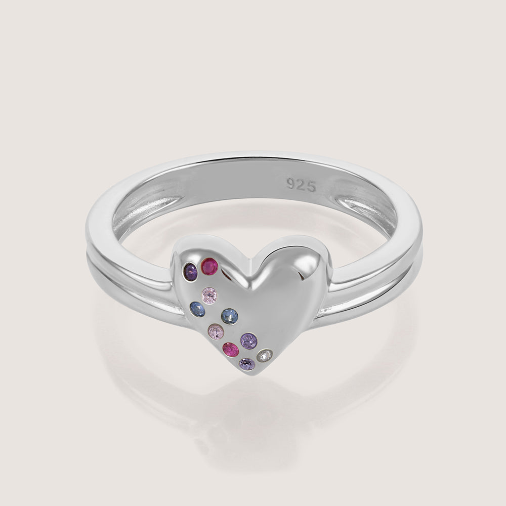 Multi-Colour Heart Ring – front angle highlighting its romantic, youthful, and elevated design from Nishani’s Heart Collection.