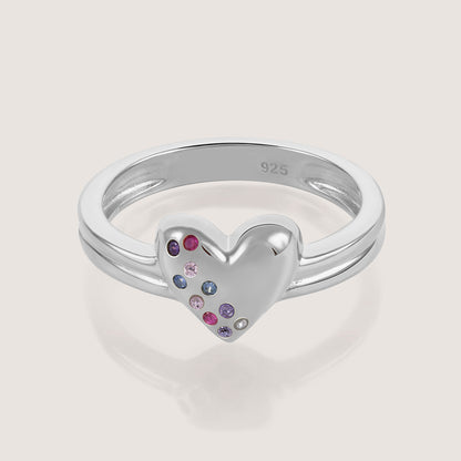 Multi-Colour Heart Ring – front angle highlighting its romantic, youthful, and elevated design from Nishani’s Heart Collection.
