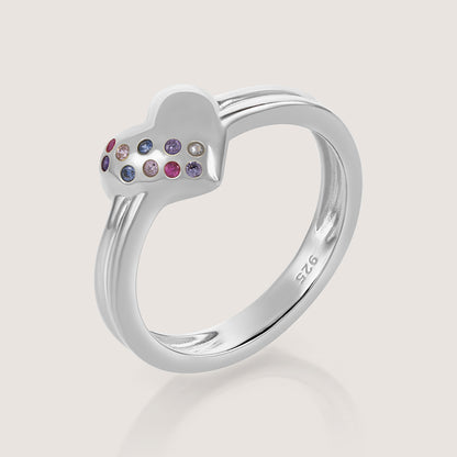 Multi-Colour Heart Ring – front angle highlighting its romantic, youthful, and elevated design from Nishani’s Heart Collection.