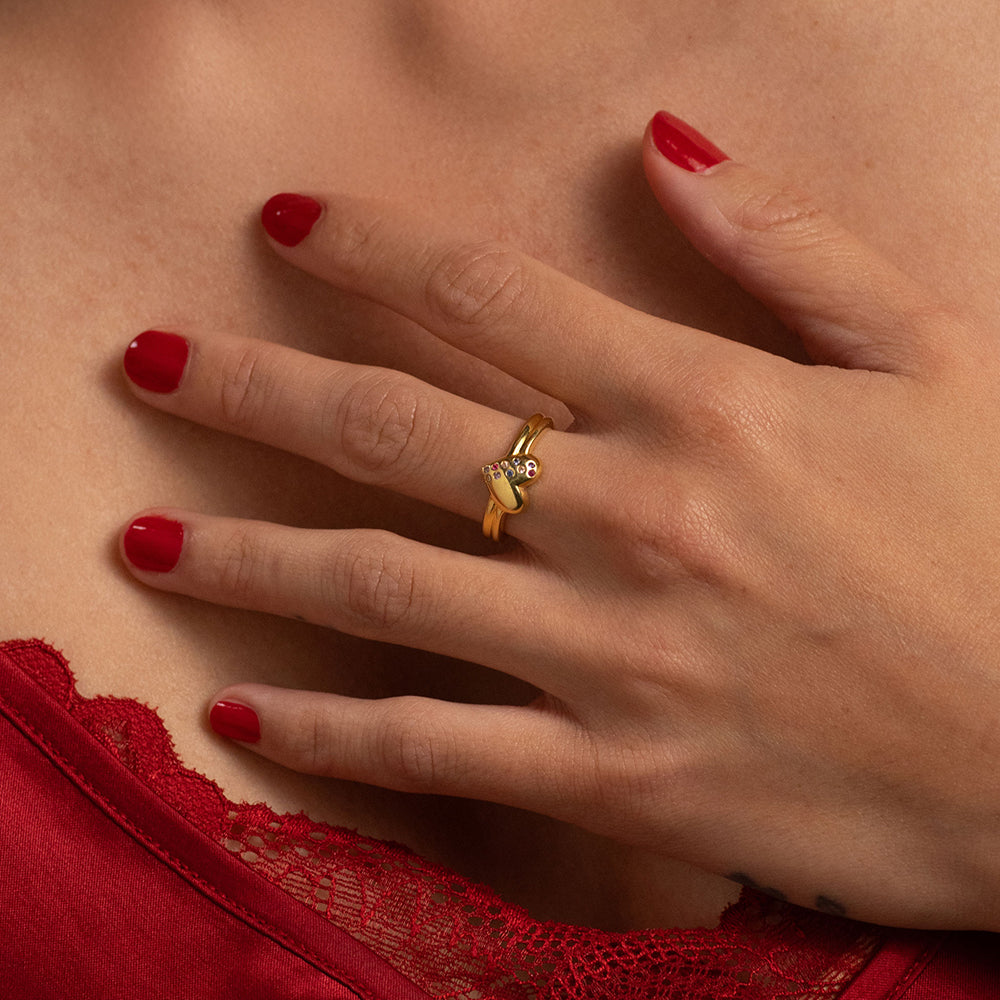 Multi-Colour Heart Ring – front angle highlighting its romantic, youthful, and elevated design from Nishani’s Heart Collection.