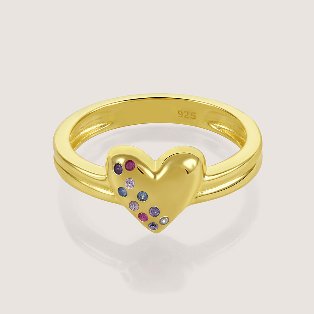 Multi-Colour Heart Ring – front angle highlighting its romantic, youthful, and elevated design from Nishani’s Heart Collection.