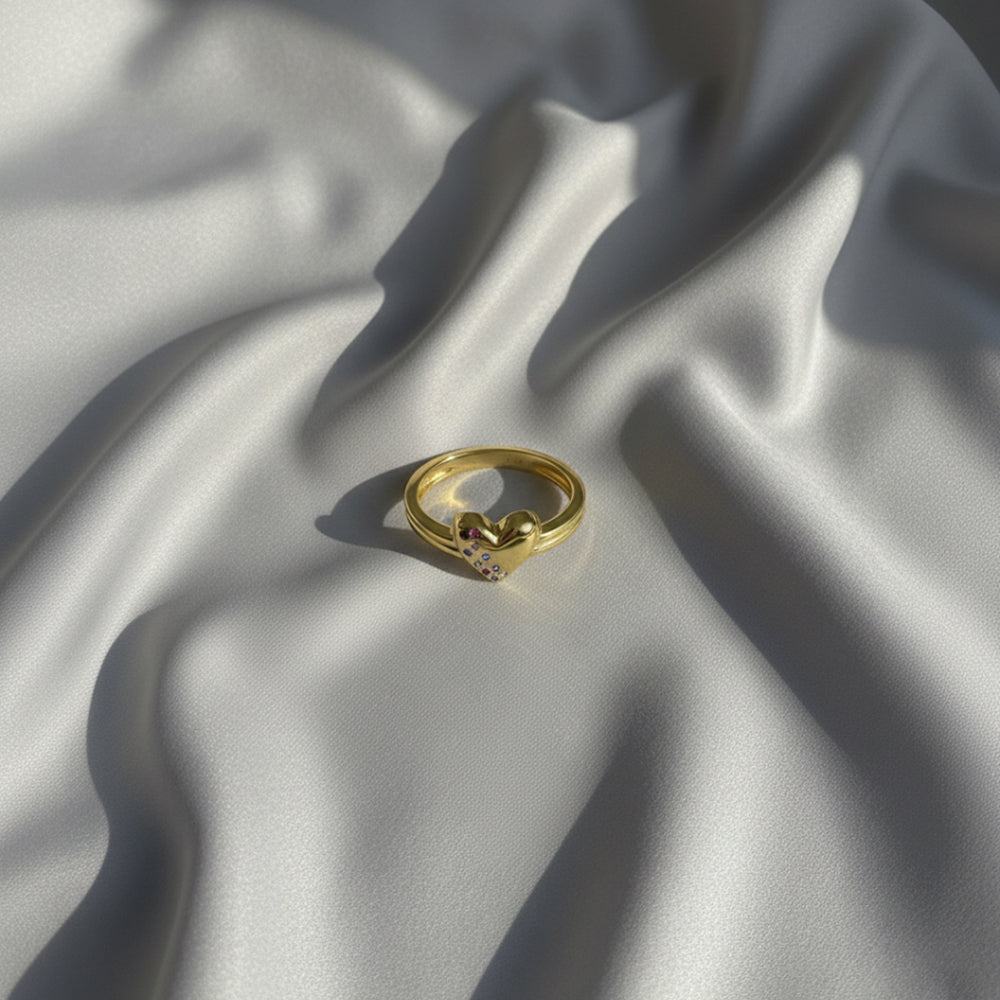 Multi-Colour Heart Ring – front angle highlighting its romantic, youthful, and elevated design from Nishani’s Heart Collection.