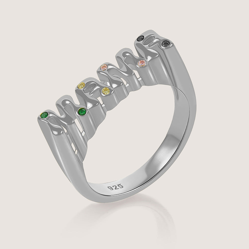 Rhodium-plated 925 silver Mama ring, a minimal and meaningful piece celebrating motherhood