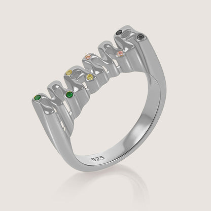 Rhodium-plated 925 silver Mama ring, a minimal and meaningful piece celebrating motherhood