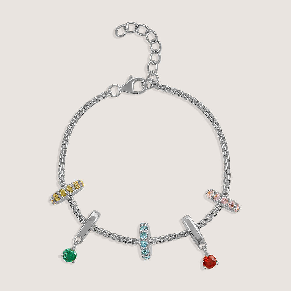 Rhodium-plated 925 silver mother-daughter bracelet symbolizing eternal love and connection