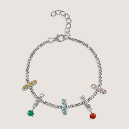 Rhodium-plated 925 silver mother-daughter bracelet symbolizing eternal love and connection